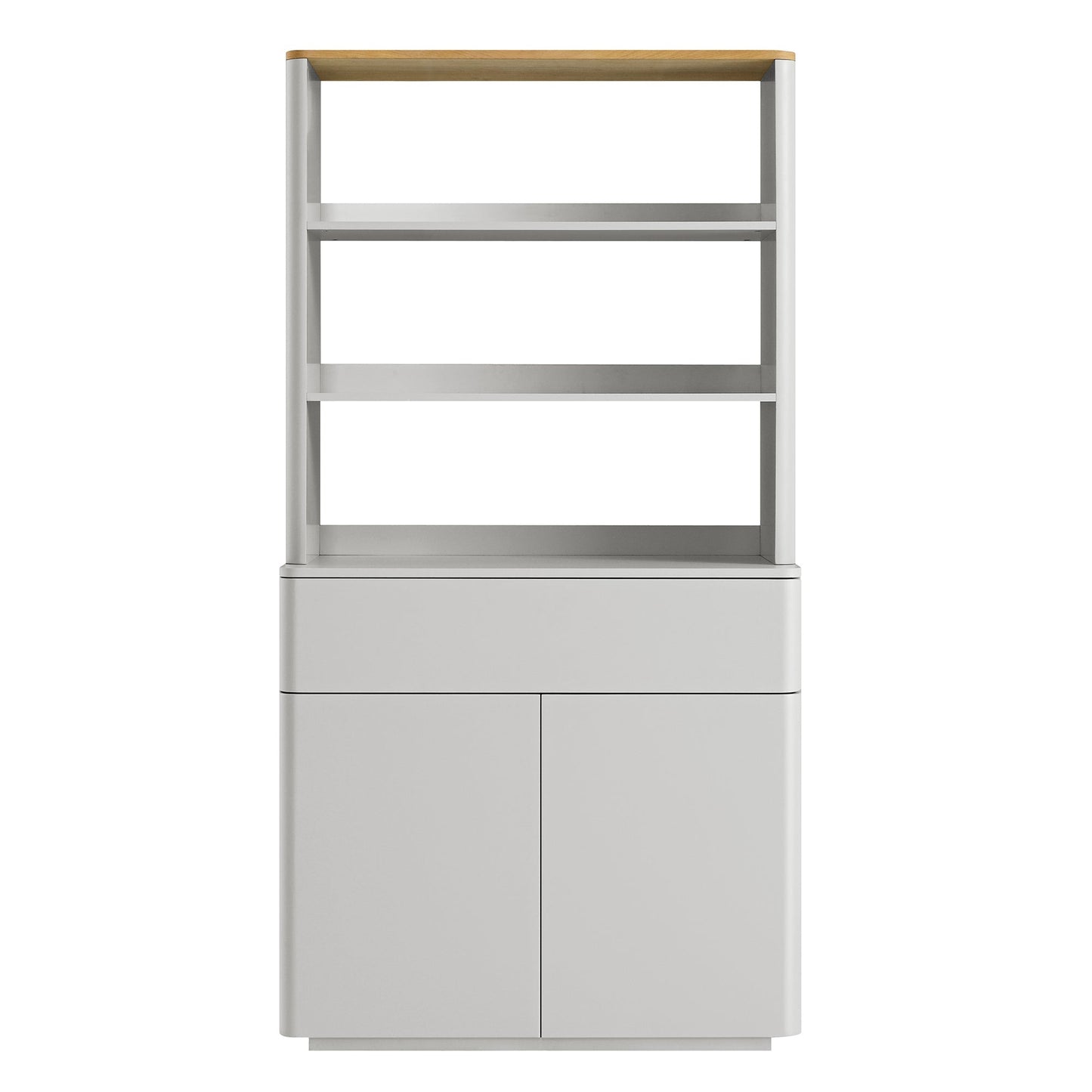 Commode à bords incurvés Agnes, gris tourterelle avec plateau en chêne