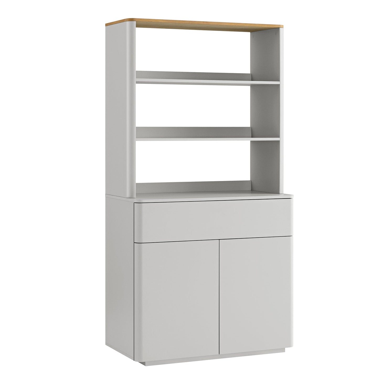 Commode à bords incurvés Agnes, gris tourterelle avec plateau en chêne