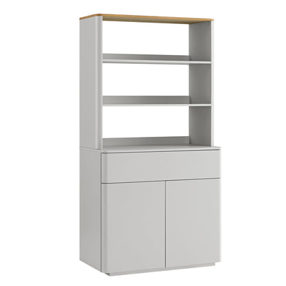 Commode à bords incurvés Agnes, gris tourterelle avec plateau en chêne