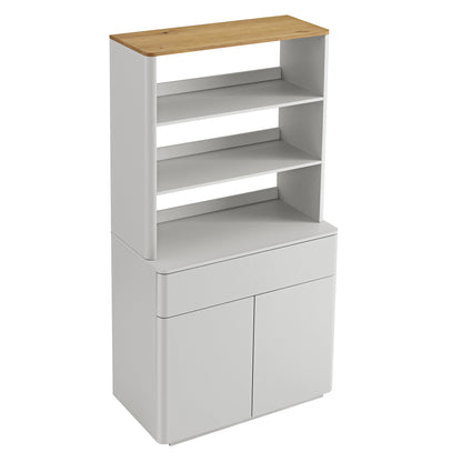 Commode à bords incurvés Agnes, gris tourterelle avec plateau en chêne