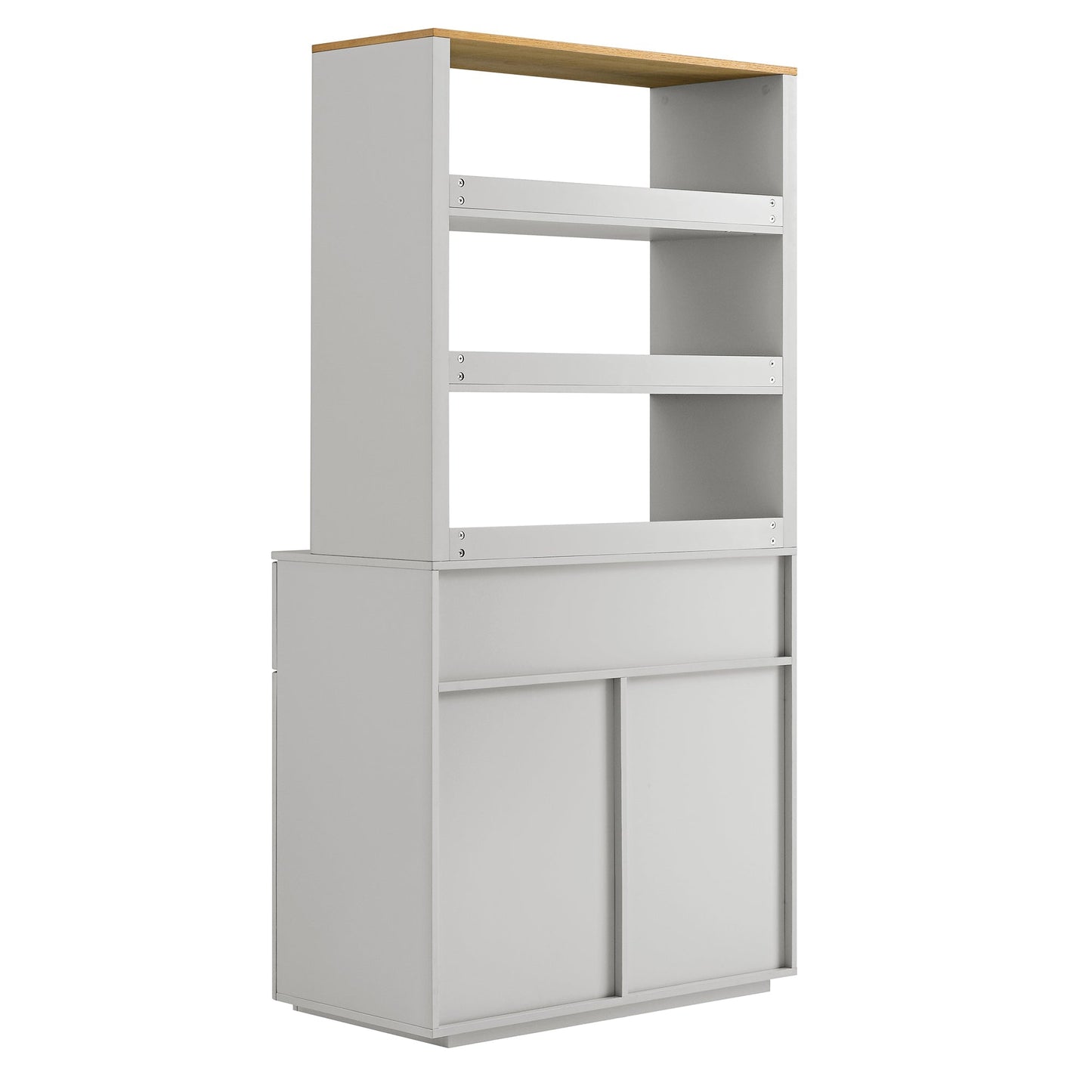 Commode à bords incurvés Agnes, gris tourterelle avec plateau en chêne