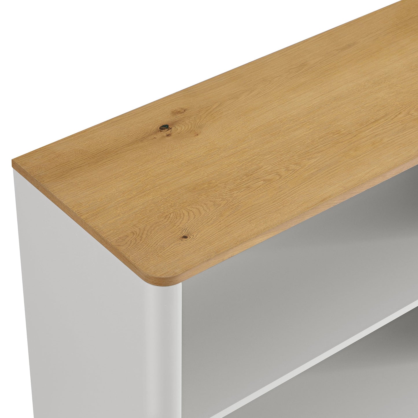 Commode à bords incurvés Agnes, gris tourterelle avec plateau en chêne