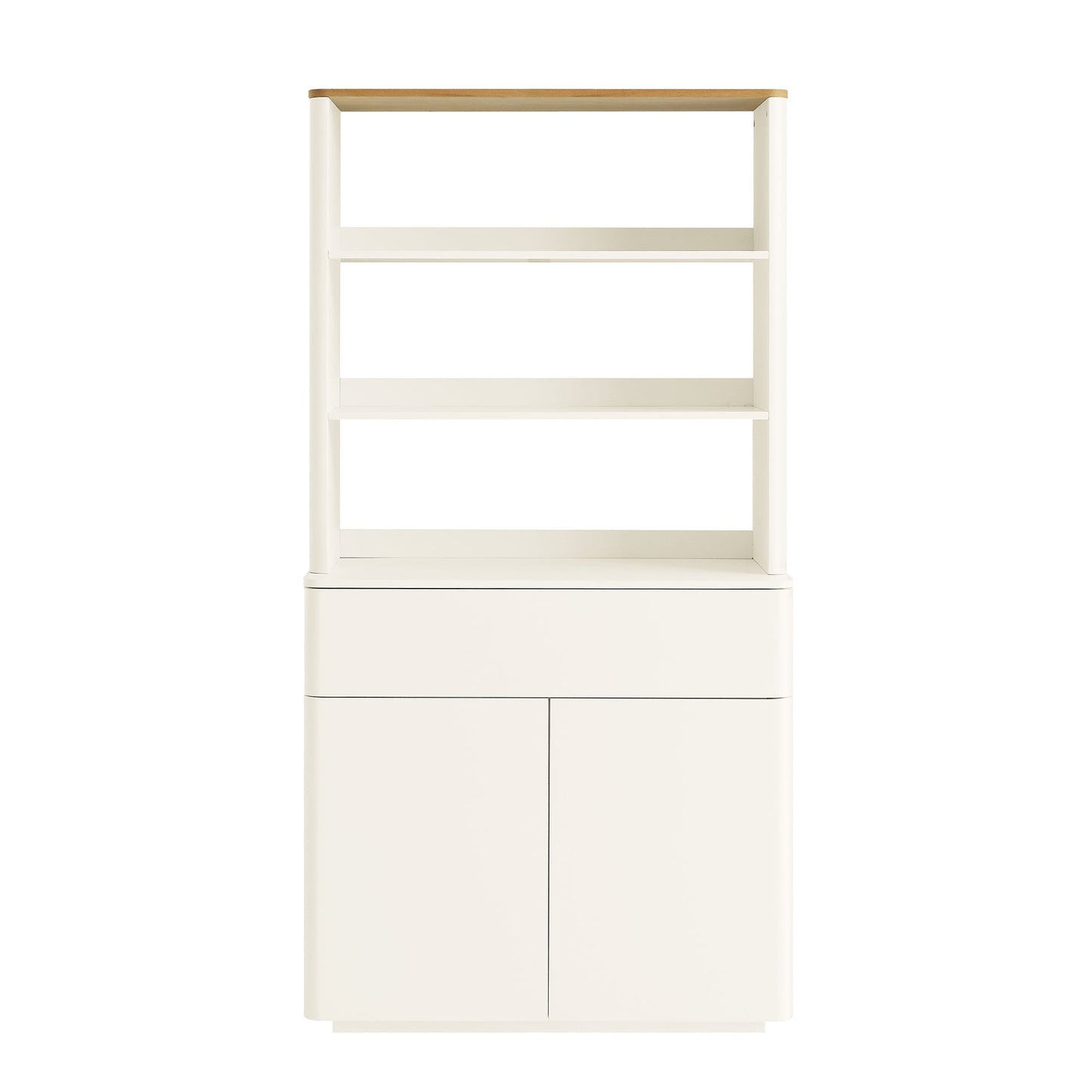 Commode à bords incurvés Agnes, blanc cassé avec plateau en chêne