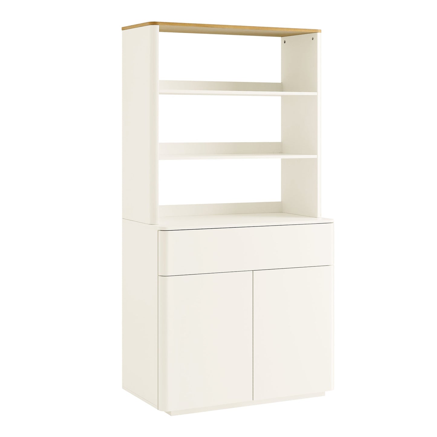 Commode à bords incurvés Agnes, blanc cassé avec plateau en chêne