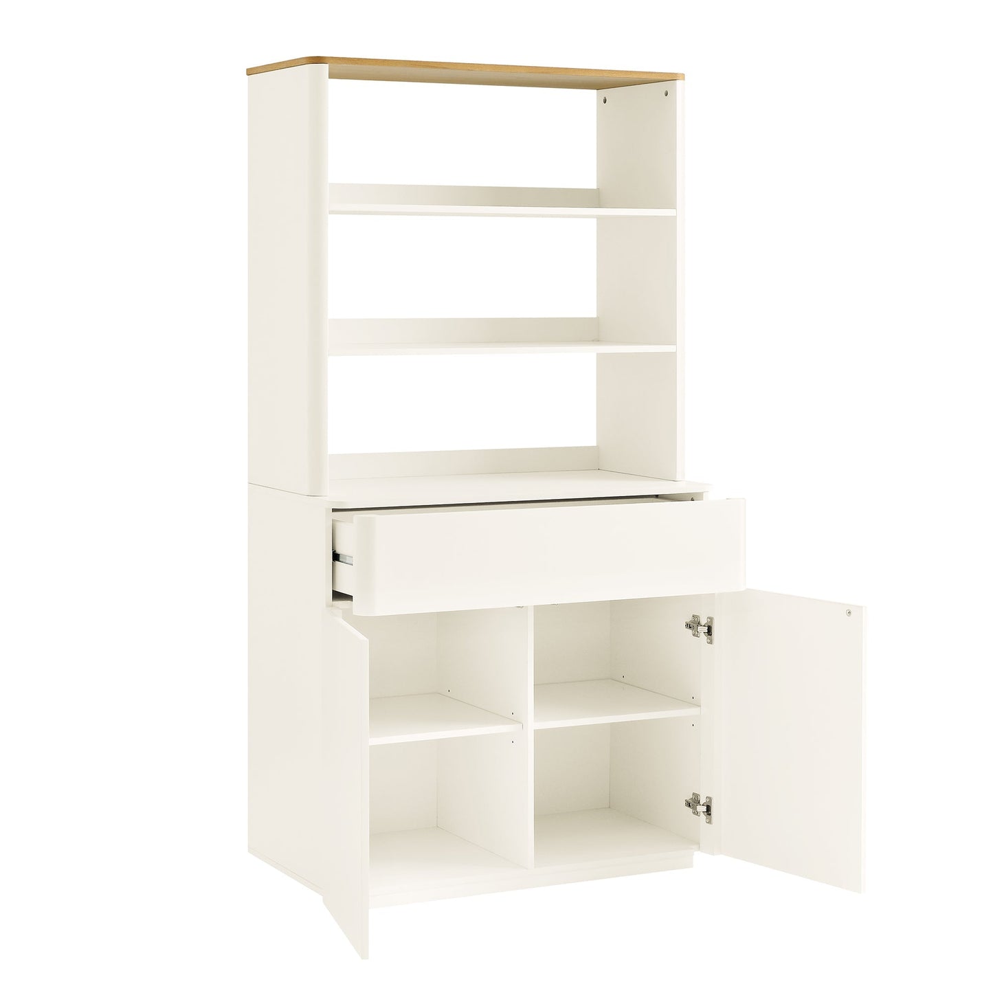 Commode à bords incurvés Agnes, blanc cassé avec plateau en chêne