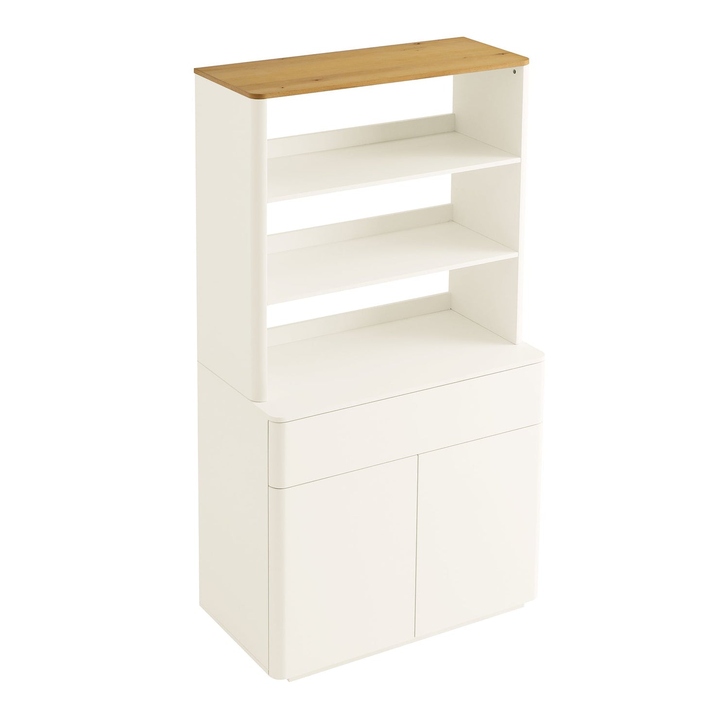 Commode à bords incurvés Agnes, blanc cassé avec plateau en chêne