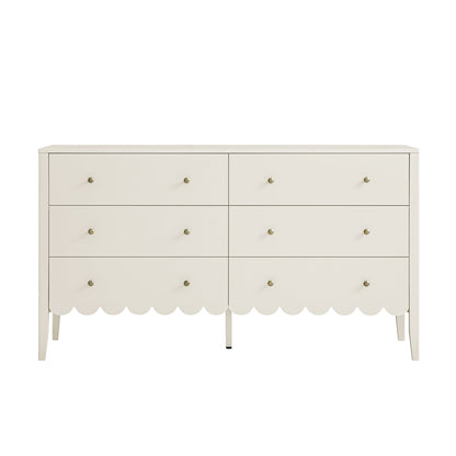 Commode large Henley à 6 tiroirs avec bords festonnés, sable clair