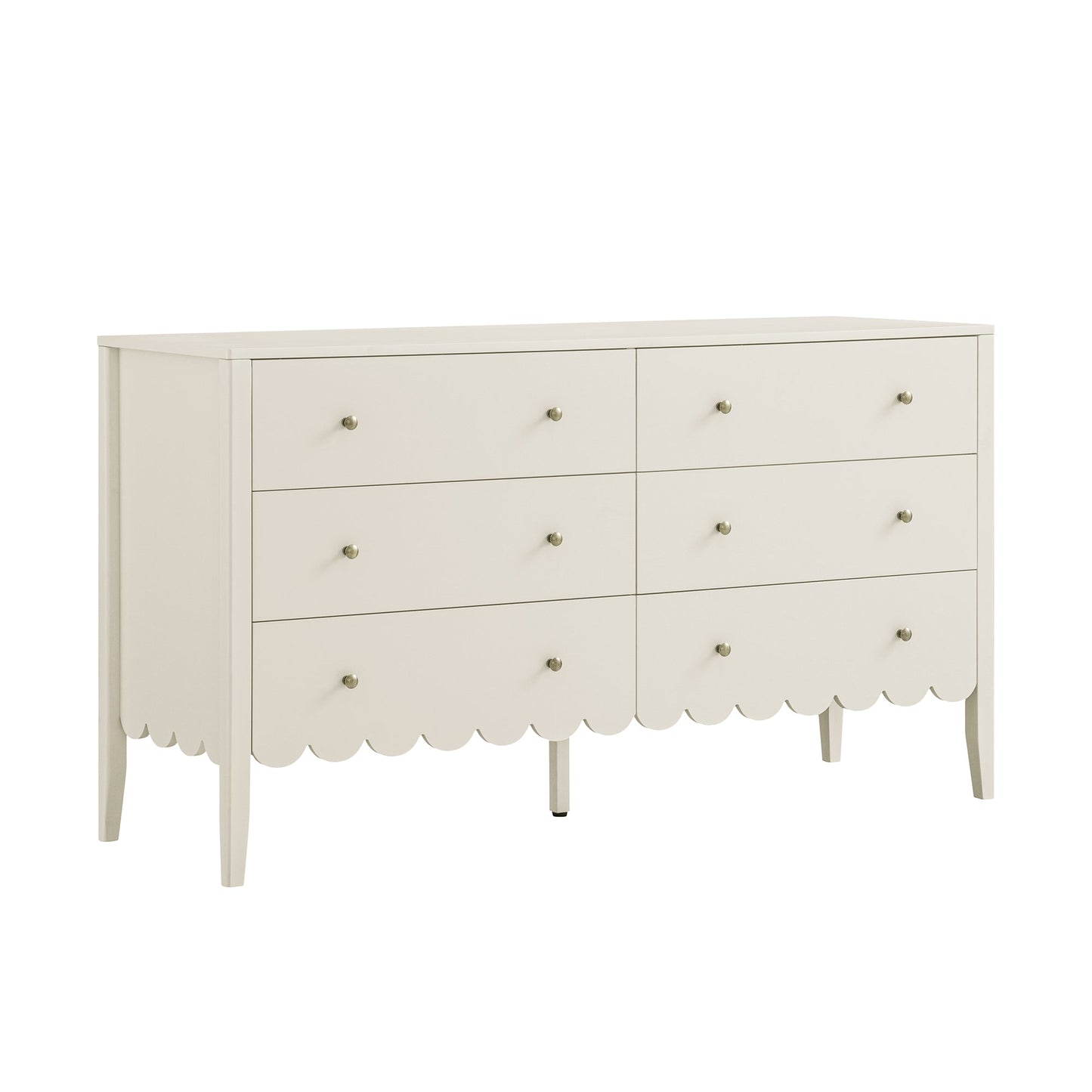 Commode large Henley à 6 tiroirs avec bords festonnés, sable clair