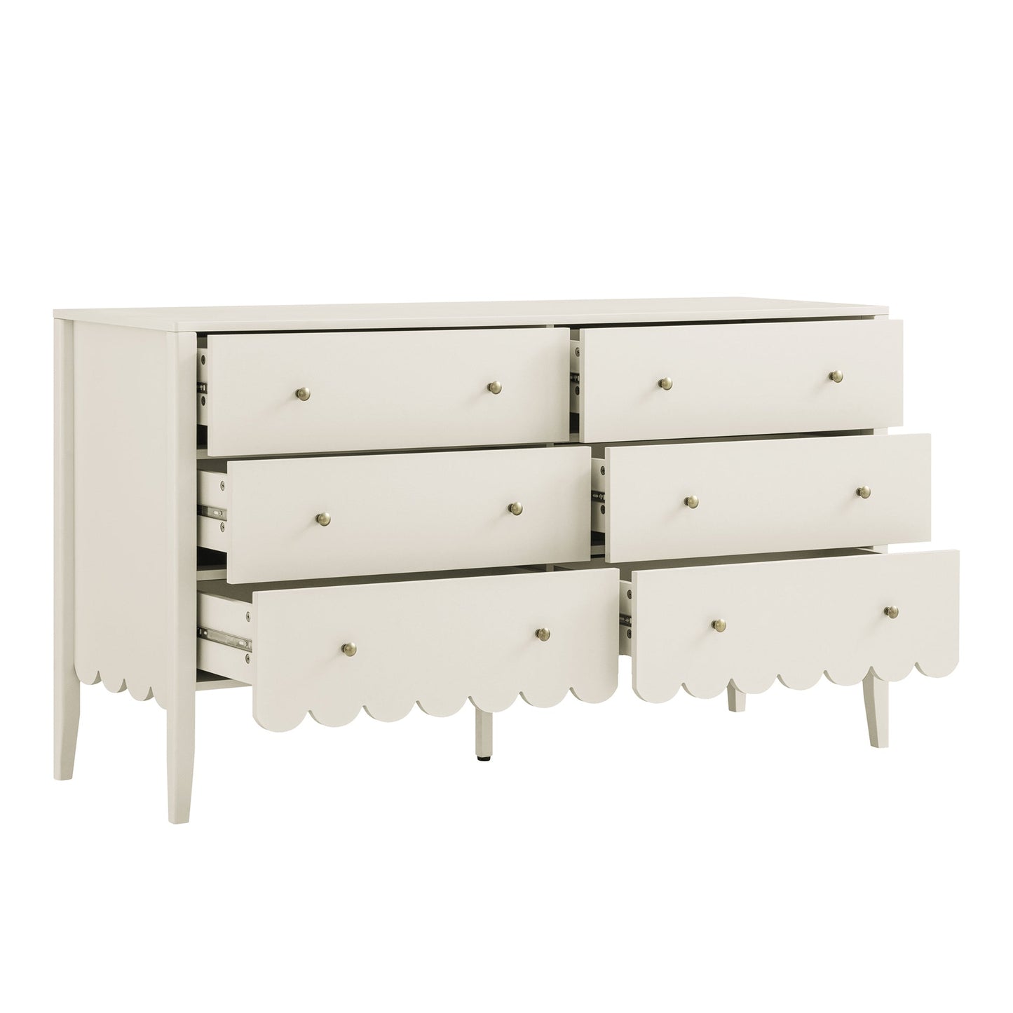 Commode large Henley à 6 tiroirs avec bords festonnés, sable clair