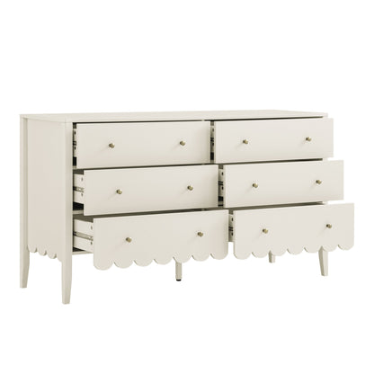 Commode large Henley à 6 tiroirs avec bords festonnés, sable clair