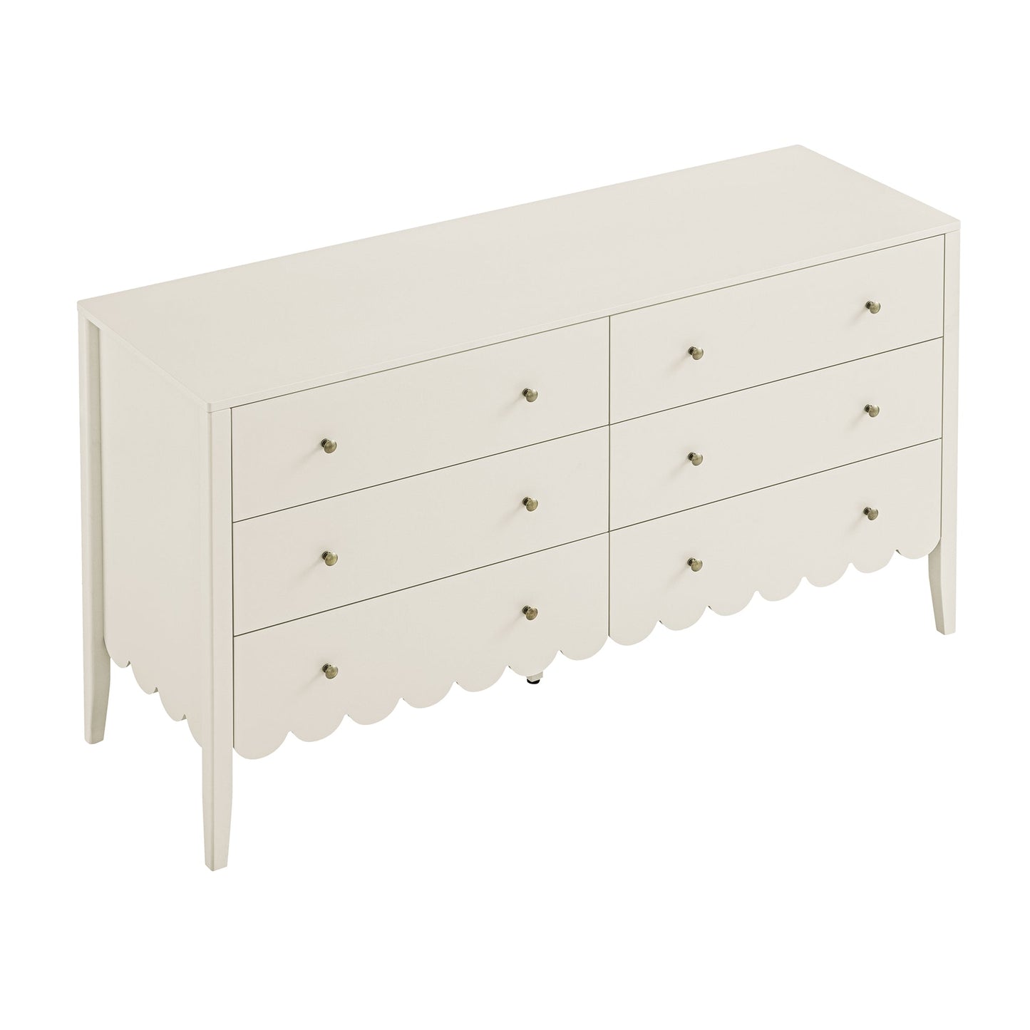 Commode large Henley à 6 tiroirs avec bords festonnés, sable clair
