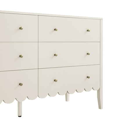 Commode large Henley à 6 tiroirs avec bords festonnés, sable clair