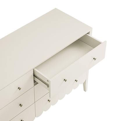 Commode large Henley à 6 tiroirs avec bords festonnés, sable clair