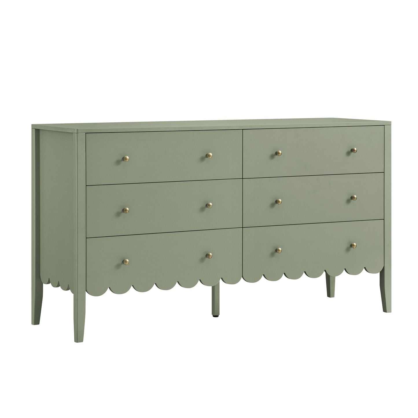 Commode large Henley à 6 tiroirs et bords festonnés, vert sauge