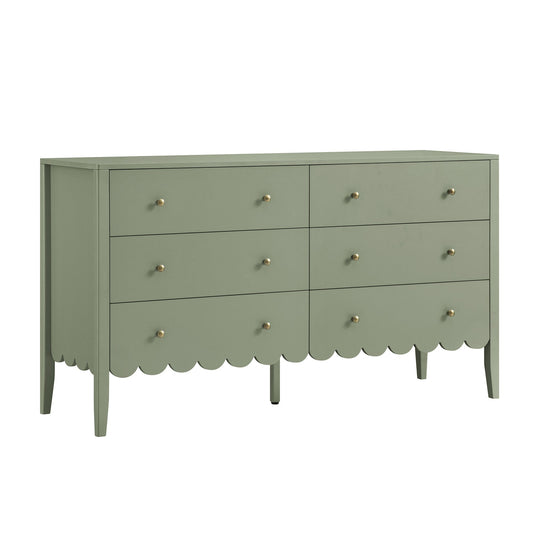 Commode large Henley à 6 tiroirs et bords festonnés, vert sauge