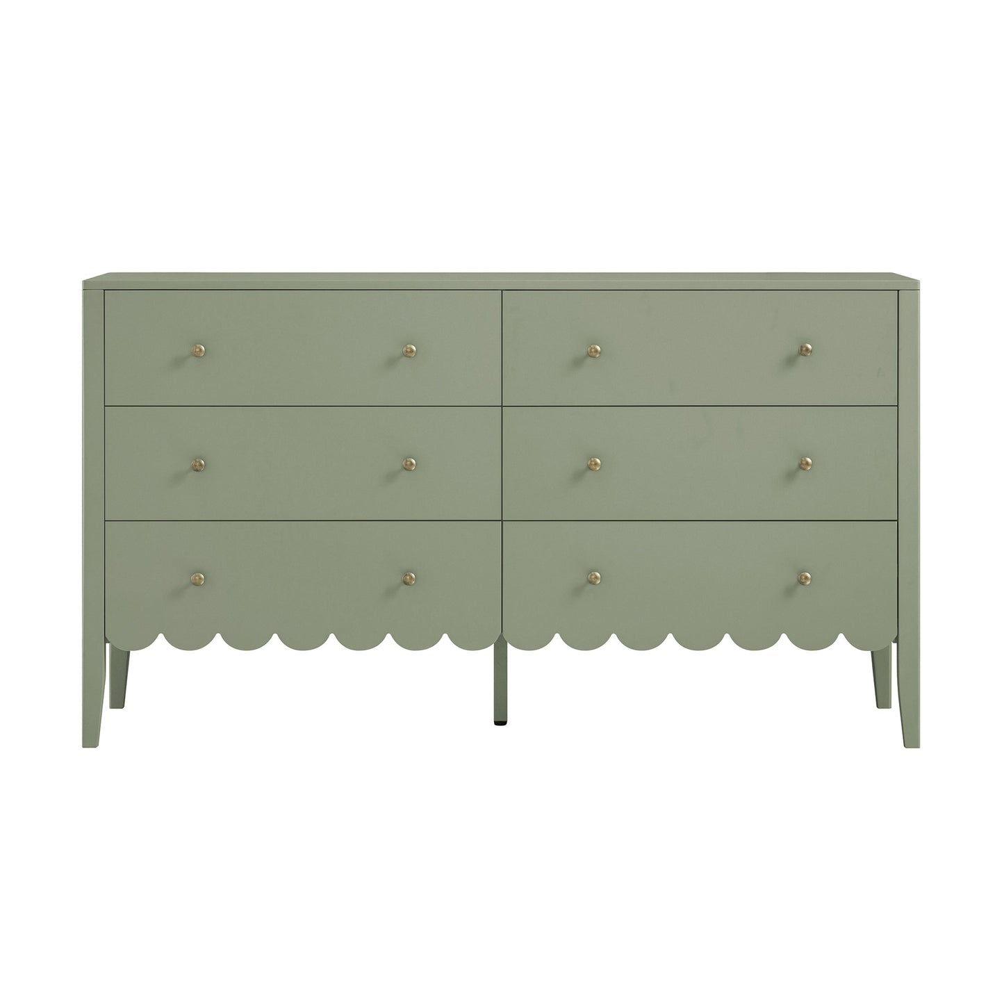 Commode large Henley à 6 tiroirs et bords festonnés, vert sauge