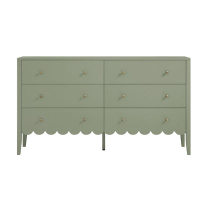 Commode large Henley à 6 tiroirs et bords festonnés, vert sauge
