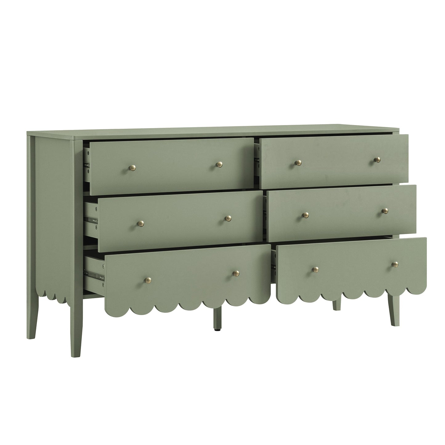 Commode large Henley à 6 tiroirs et bords festonnés, vert sauge