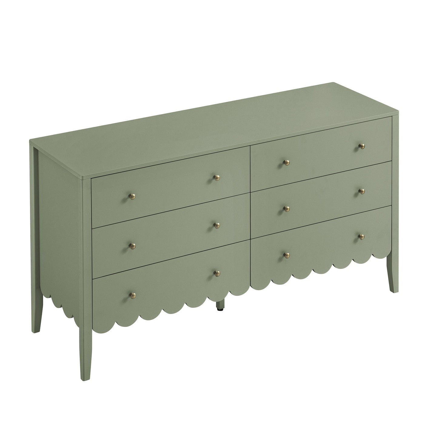 Commode large Henley à 6 tiroirs et bords festonnés, vert sauge
