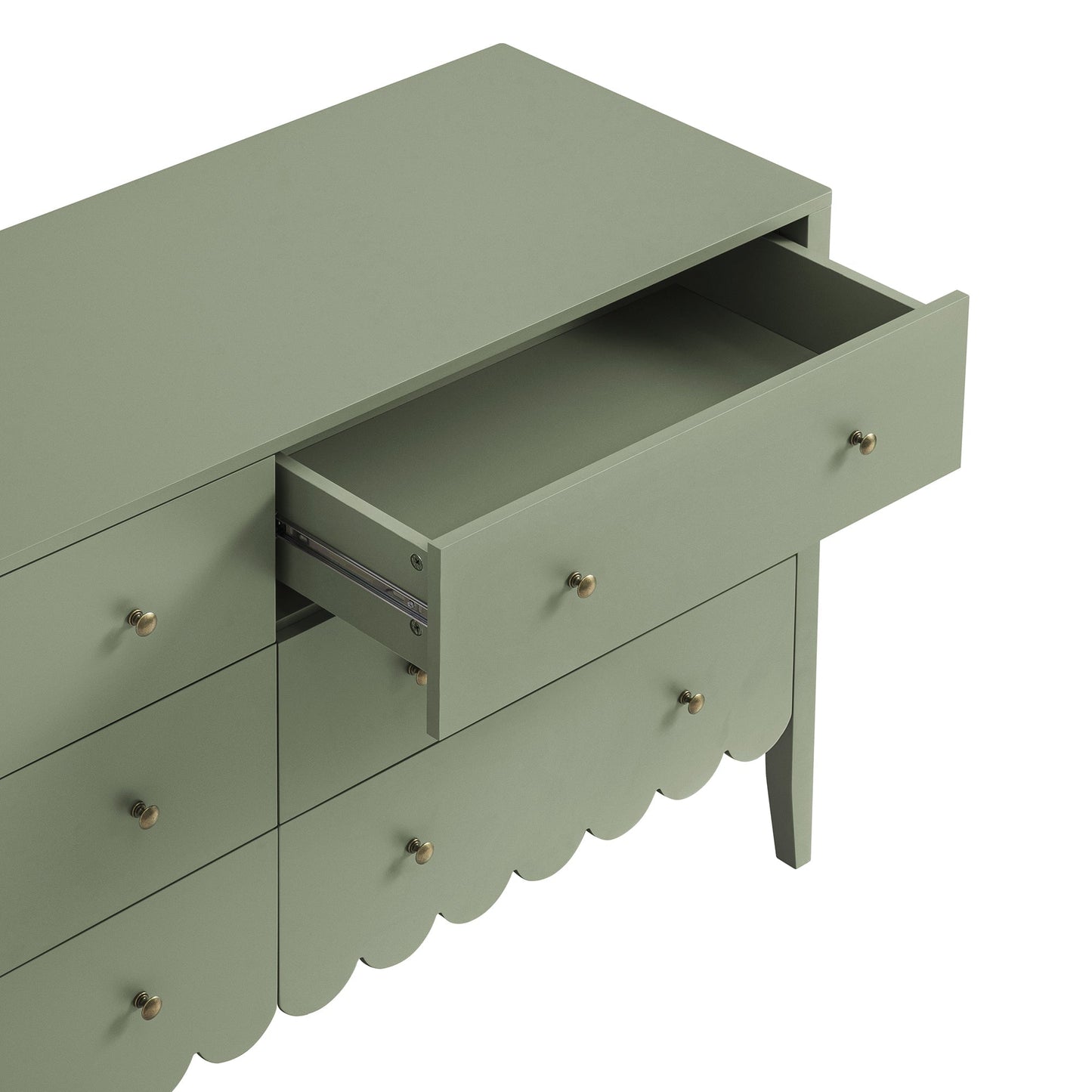Commode large Henley à 6 tiroirs et bords festonnés, vert sauge