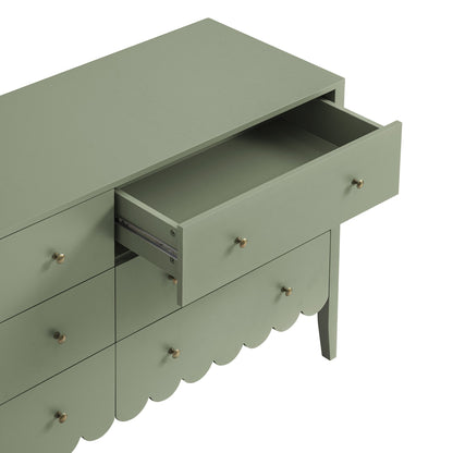 Commode large Henley à 6 tiroirs et bords festonnés, vert sauge