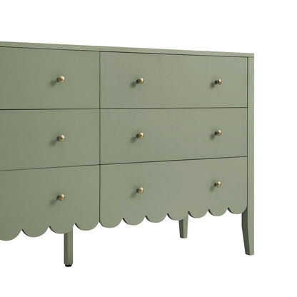 Commode large Henley à 6 tiroirs et bords festonnés, vert sauge