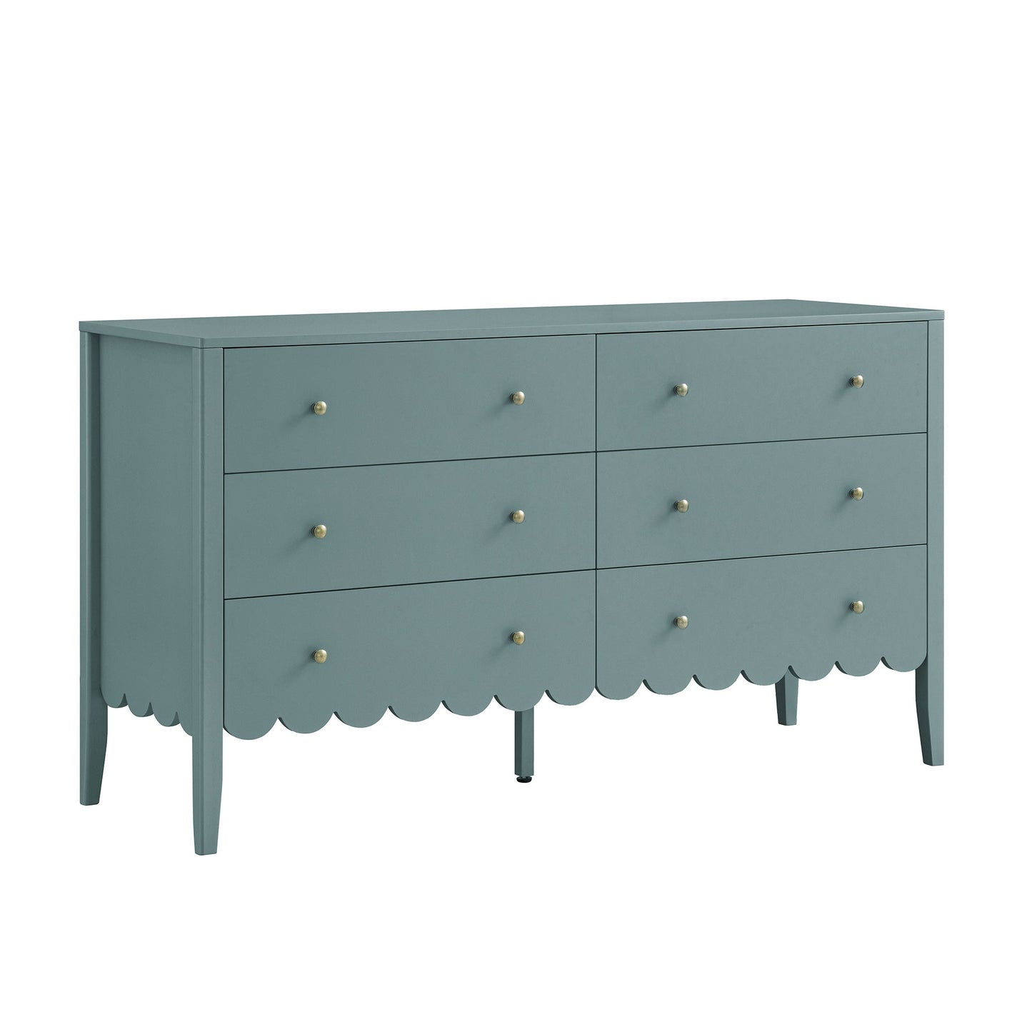 Commode large Henley à 6 tiroirs et bords festonnés, épicéa bleu