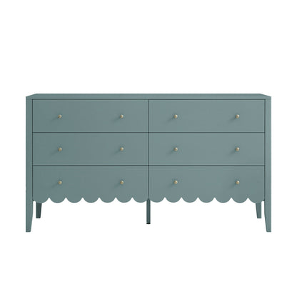 Commode large Henley à 6 tiroirs et bords festonnés, épicéa bleu