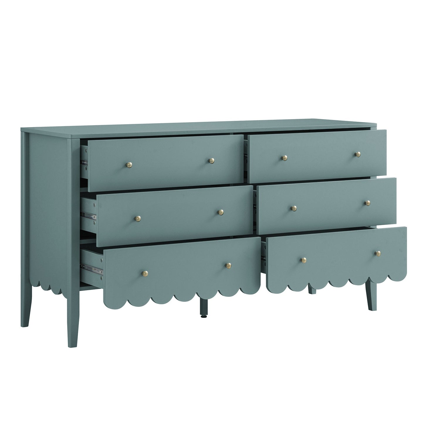 Commode large Henley à 6 tiroirs et bords festonnés, épicéa bleu