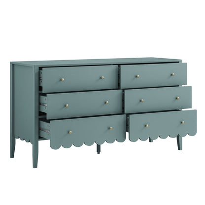 Commode large Henley à 6 tiroirs et bords festonnés, épicéa bleu