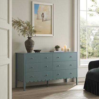 Commode large Henley à 6 tiroirs et bords festonnés, épicéa bleu