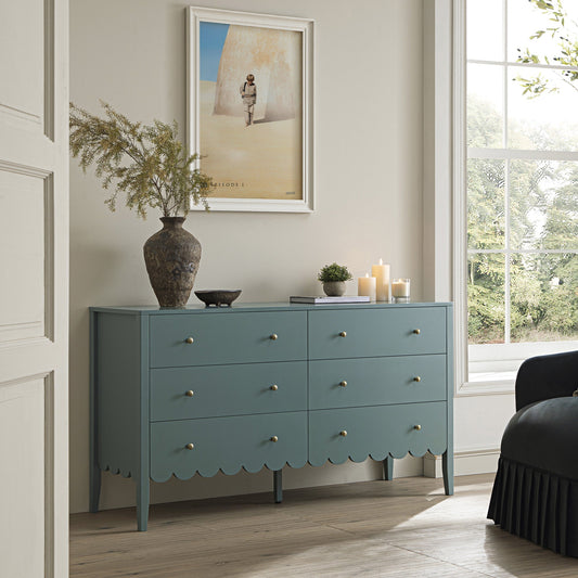 Commode large Henley à 6 tiroirs et bords festonnés, épicéa bleu