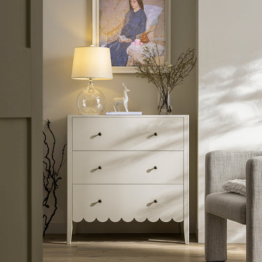 Commode 3 tiroirs Henley à bords festonnés, sable clair