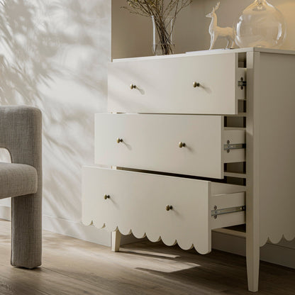 Commode 3 tiroirs Henley à bords festonnés, sable clair