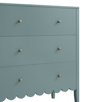 Commode 3 tiroirs Henley à bords festonnés, épicéa bleu