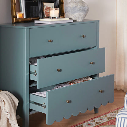 Commode 3 tiroirs Henley à bords festonnés, épicéa bleu