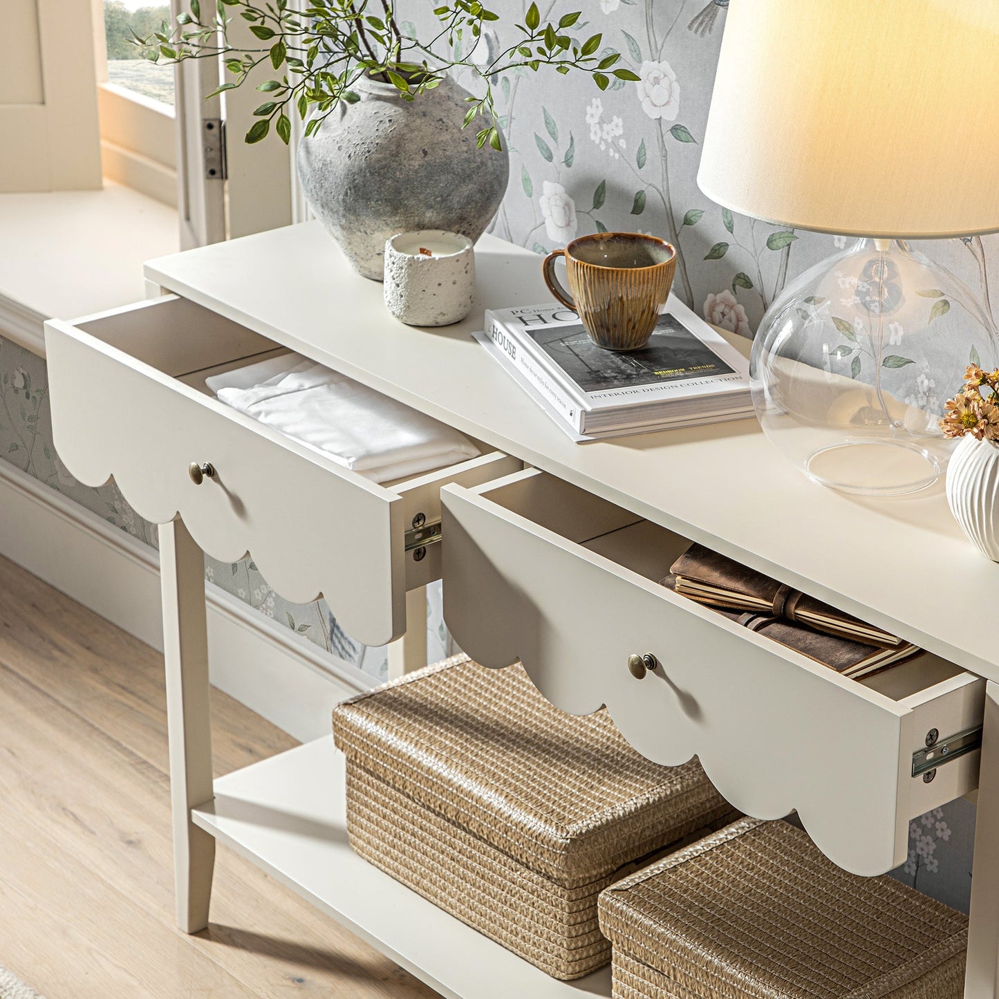 Console Henley à bords festonnés, sable clair