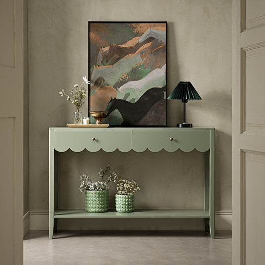 Console Henley à bords festonnés, vert sauge