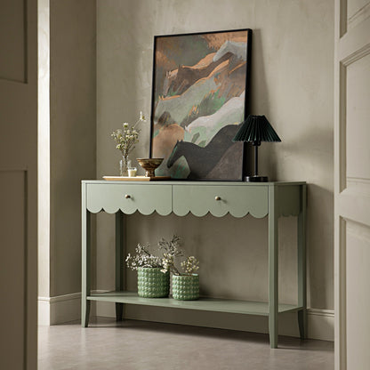 Console Henley à bords festonnés, vert sauge