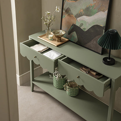 Console Henley à bords festonnés, vert sauge