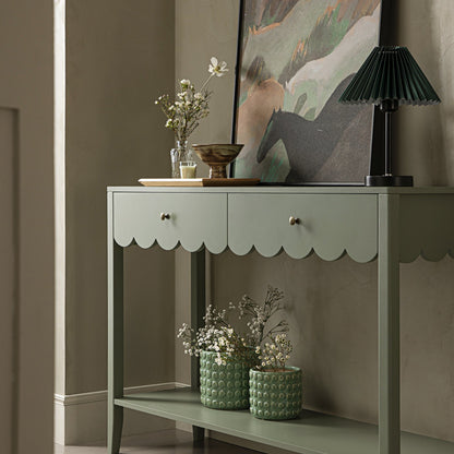Console Henley à bords festonnés, vert sauge