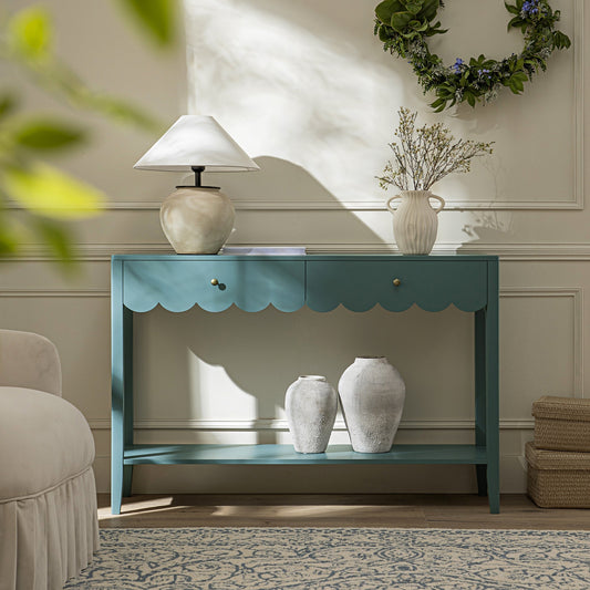 Console Henley à bords festonnés, épicéa bleu