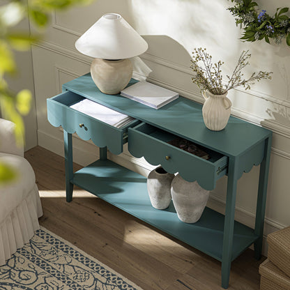 Console Henley à bords festonnés, épicéa bleu
