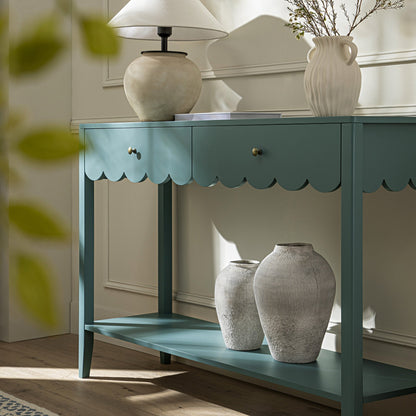 Console Henley à bords festonnés, épicéa bleu