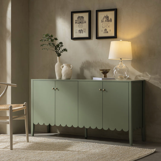 Buffet Henley à bords festonnés, 140 cm de large, vert sauge