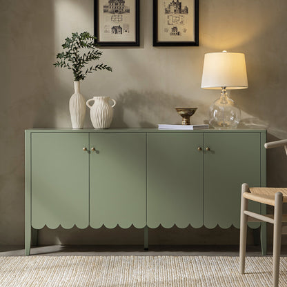 Buffet Henley à bords festonnés, 140 cm de large, vert sauge