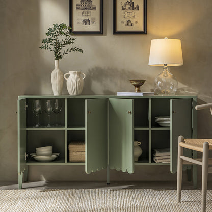 Buffet Henley à bords festonnés, 140 cm de large, vert sauge