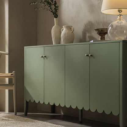 Buffet Henley à bords festonnés, 140 cm de large, vert sauge