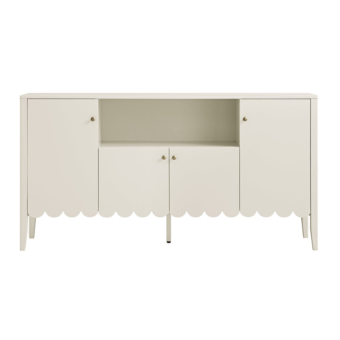 Buffet Henley à bords festonnés de 140 cm de large avec étagère ouverte, couleur sable clair