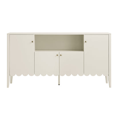 Buffet Henley à bords festonnés de 140 cm de large avec étagère ouverte, couleur sable clair